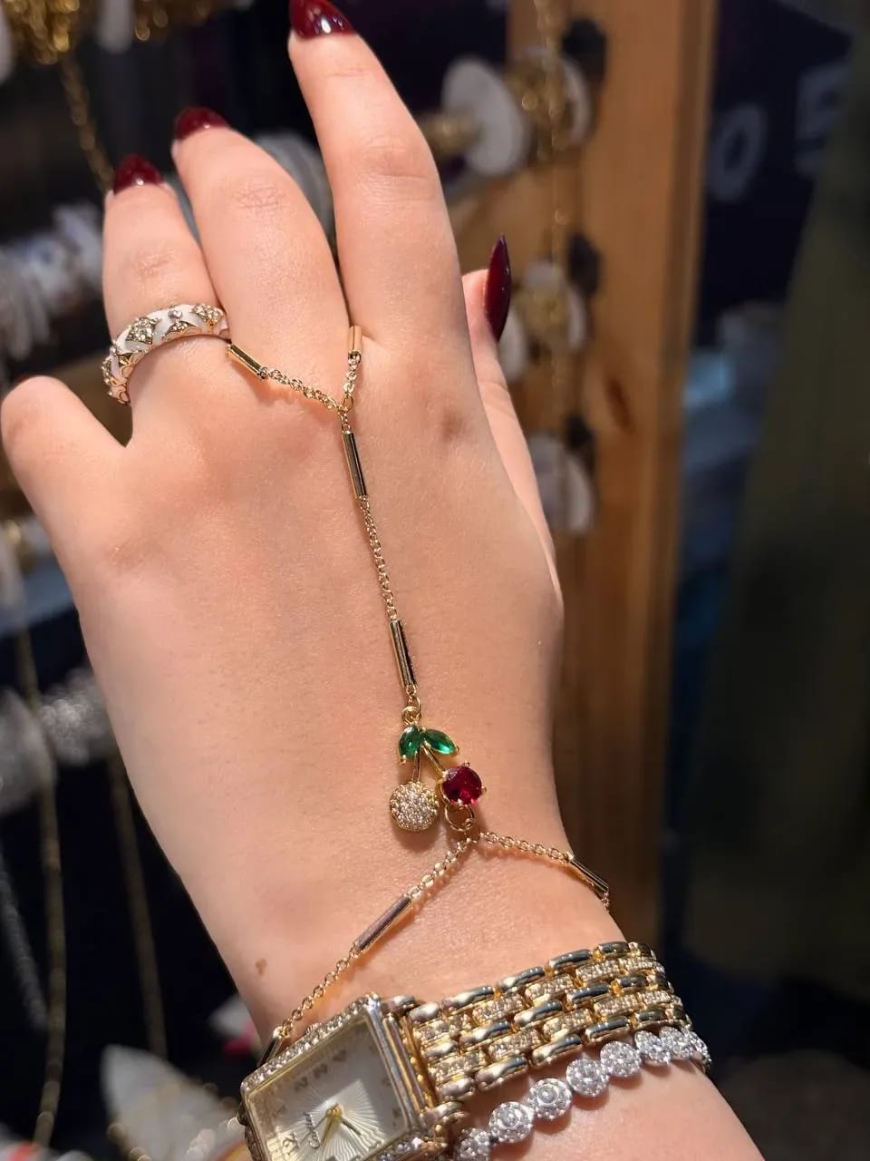 Golden Cherry Hand Chain — Hand Chains